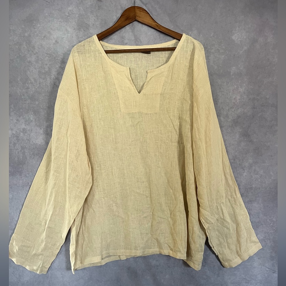 Island Importer Linai Shirt Women's Medium Beige Linen Minimalist Lagenlook XXL